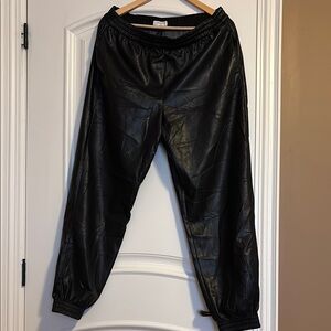 Babaton Black Faux Leather Jogger Pants